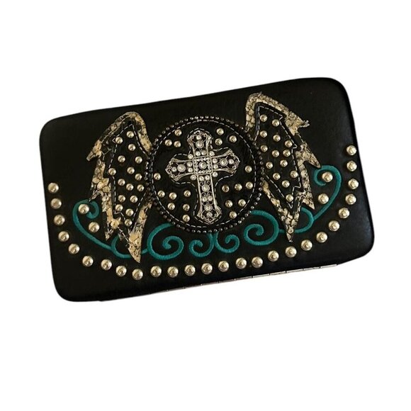 Vintage Y2k Western Cowboy Angel Wings Clutch Wallet - Picture 1 of 5
